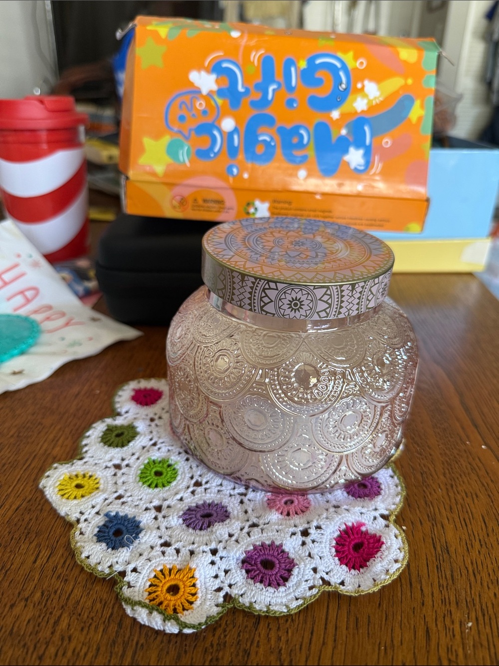BIG SWEET Decorative Glass Jar Candle - Rose Gold Embossed BERRY MANDARIN